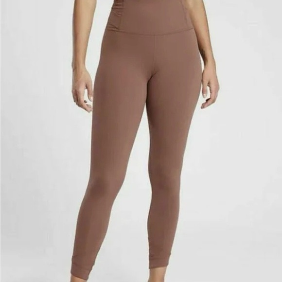 Athleta Elation Pirouette 7/8 Leggings XS Brown Criss Cross Hem High Rise Yoga - Picture 3 of 16